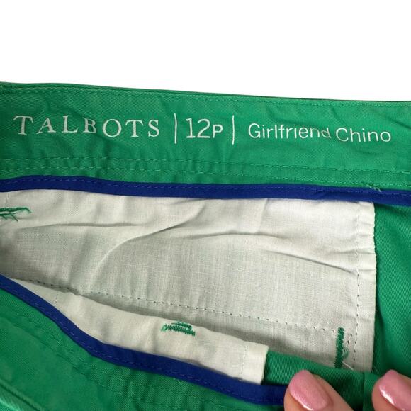 Talbots Womens Girlfriend Chino Pants Size 12P Kelly Green Polka Dot Cuffed Hem - Picture 5 of 7